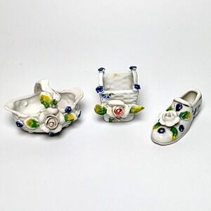 Miniature Ceramic Flower Basket Shoe Planter Collection Set